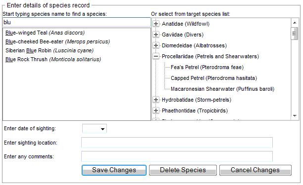 Edit Species Screen
