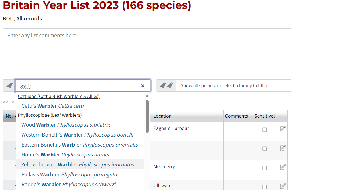 Species Search Results
